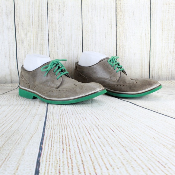 Cole Haan Wingtip Tan Leather Shoes Green Bottom - Picture 3 of 8